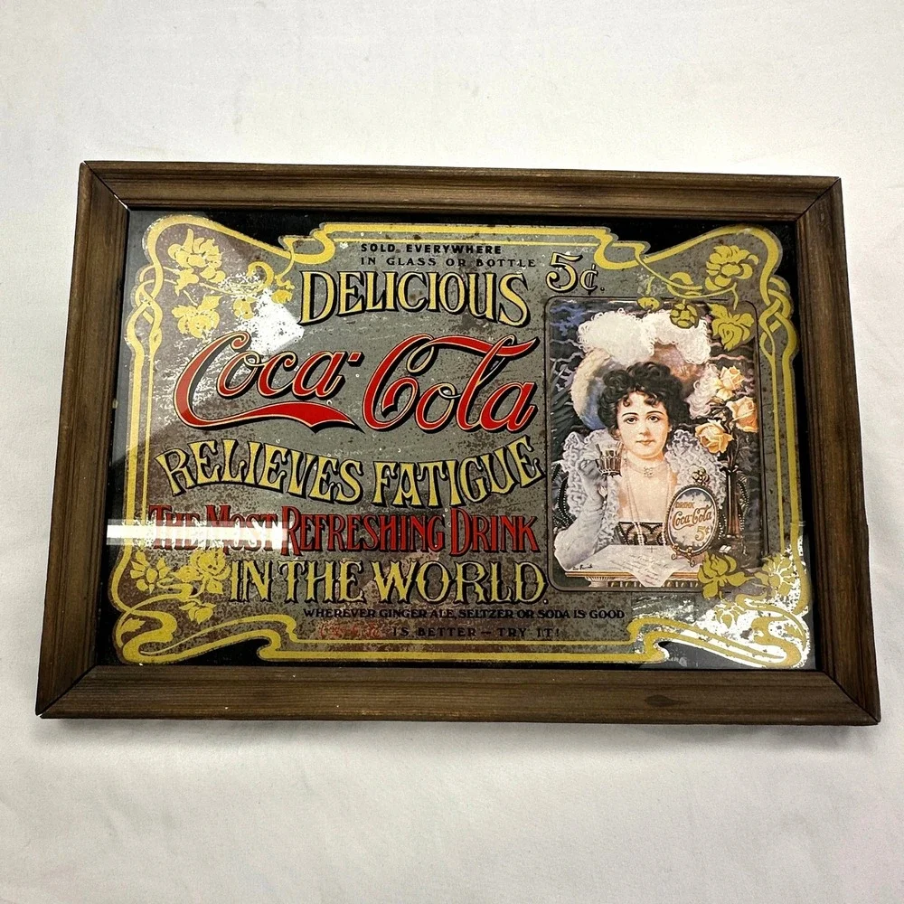 Coca Cola Vintage Antique Style Advertising Mirror Framed Glass Sign Hilda Clark